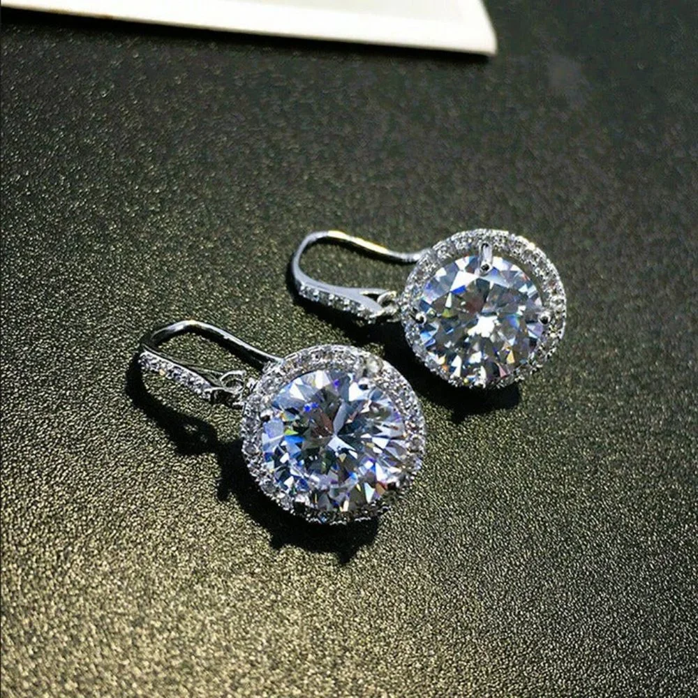 2ct Diamond 18K White Gold Earrings Leverback Womens Sterling Silver Jewelry ct_3